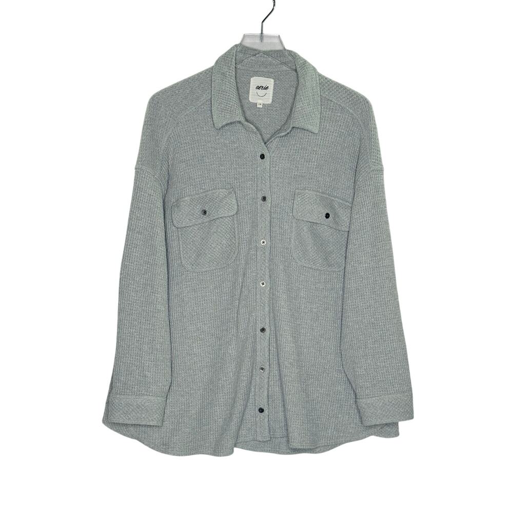 Aerie Lumber Jane Womens Oversized Waffle Shirt L Heather Grey Thermal
